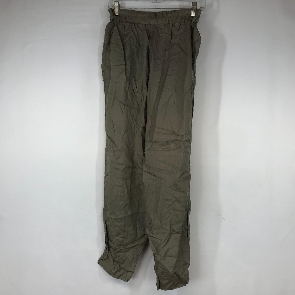 100% SILK PANTS - TODD COMPANY - WOMEN'S P - GRAY TAN ELASTIC WAIST